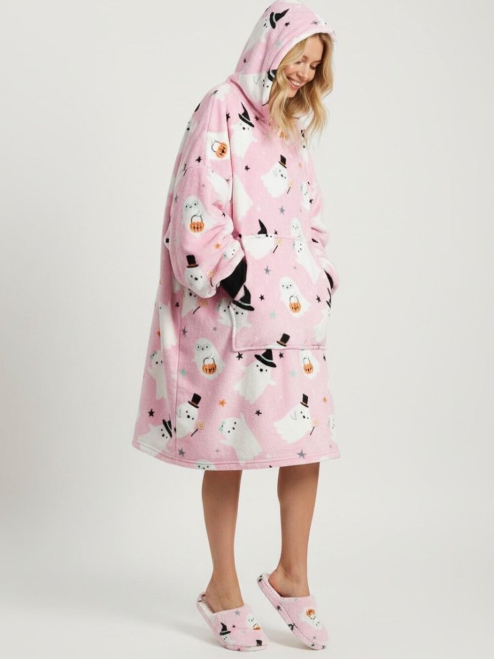 Cupcakes And Cashmere Halloween Hooded Sweatshirt Blanket And Slipper Set Pink